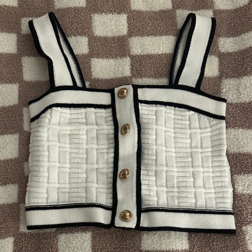 White and Black Knit Crop Top